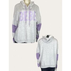 Bebe Sport 1X Logo Hoodie Gray Heather Lilac Logo Mesh Stripe Detail Long Sleeve